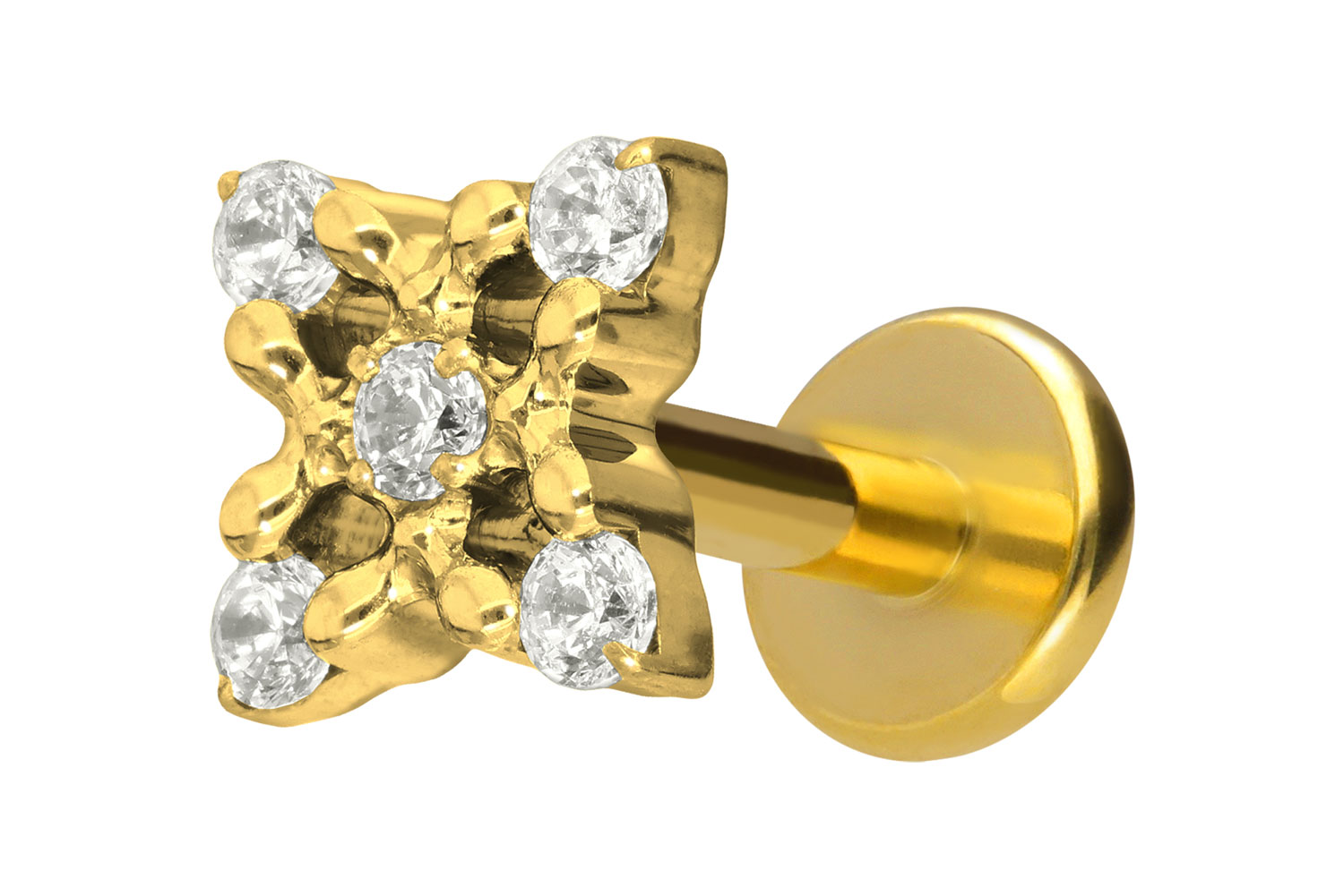 Titan Labret Piercing mit Innengewinde KRISTALLBLUME